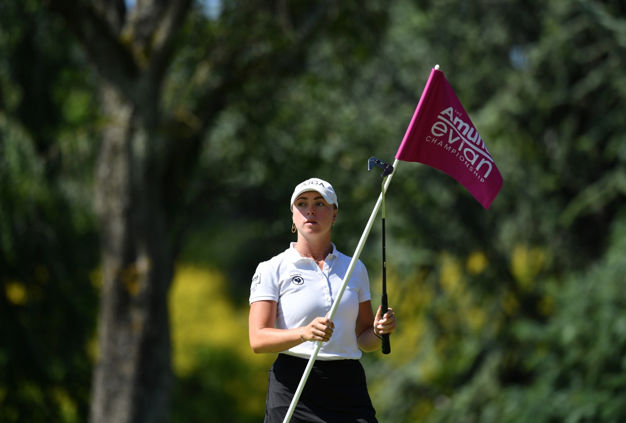 Lucie Malchirand dalam putaran latihan menjelang The Amundi Evian Championship 2021.