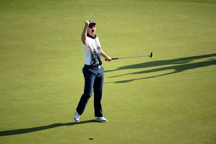 Justin Rose kala memastikan meraih medali emas Olimpiade Rio 2016.