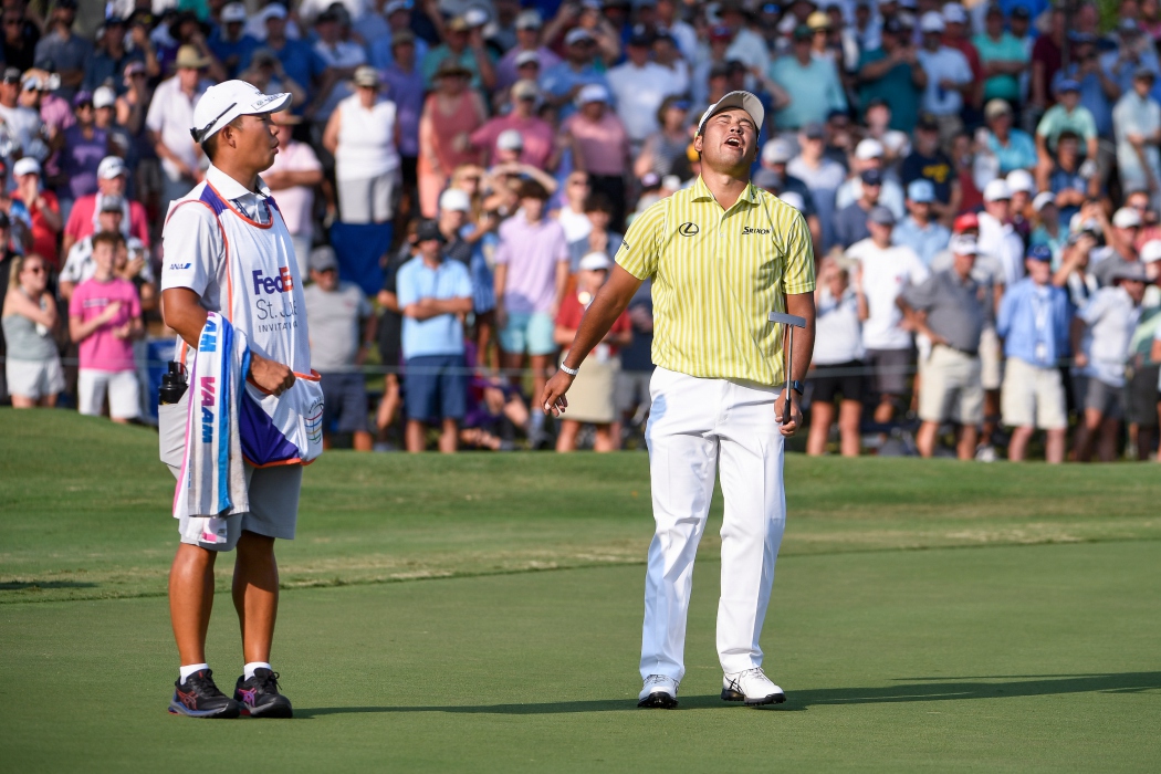 Hideki Matsuyama pada play-off putaran final WGC-FedEx St. Jude Invitational 2021.