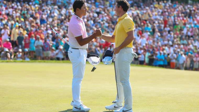 Kim Siwoo dan Rory McIlroy, Round 4 Memorial Tournament presented by Workday 2023.
